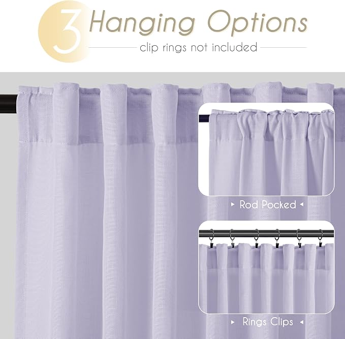 Lavender Back Tab Linen Curtains 102 Inches Length - Image 2