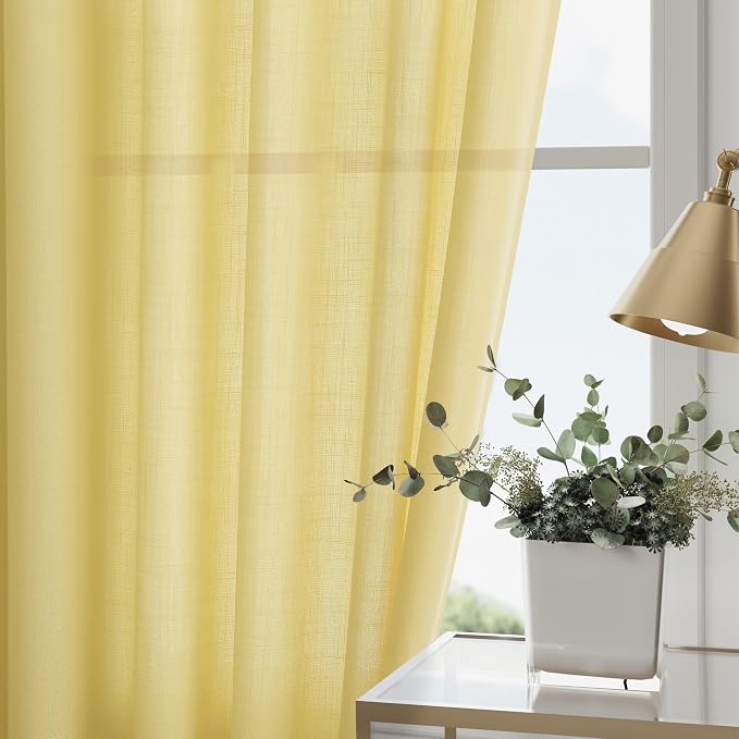 Yellow Linen Curtains 100 inches Long - Image 2