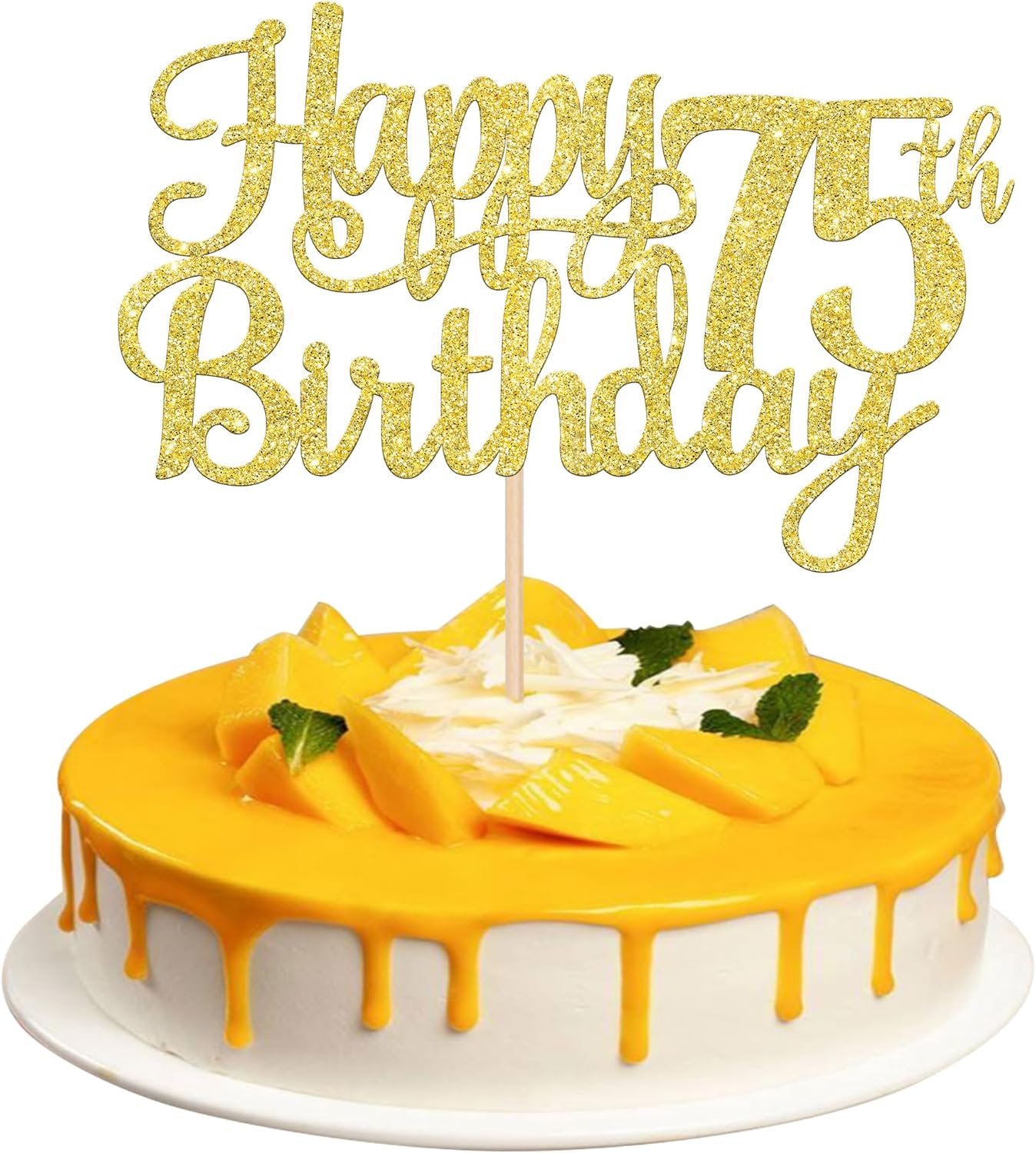 1 PCS Happy 75th Birthday Cake Topper Gold Glitter Cheers to 75 Years Birthday Cake Pick 75 Fabulous Cake Decoration for Happy 75th Birthday Theme Party Decorations Supplies