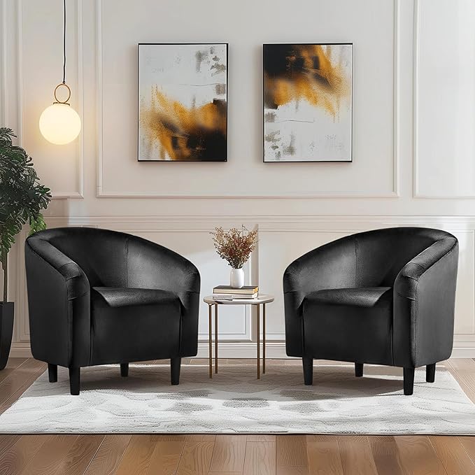 Yaheetech Barrel Chair, Modern Accent Chair Comfy Velvet Armchair Club Sofa Chair Vanity Chair for Living Room Bedroom Office Small Space, Black
