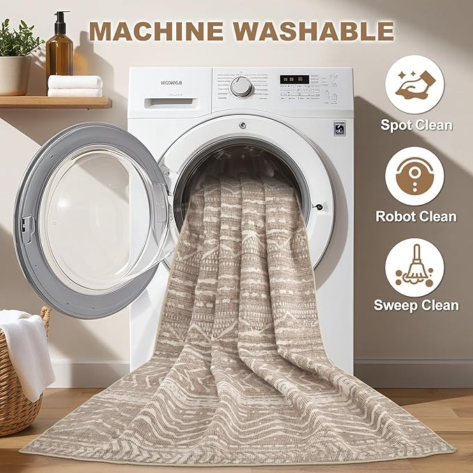 Nakagishi Area Rug Living Room Rugs: 2X6 Machine Washable Boho Large Neutral - Image 2