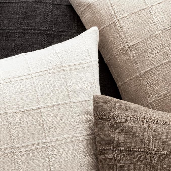 Foindtower Set of 2 Decorative Linen Check Throw Pillow Covers Neutral Long Body Lumbar Cushion Covers Farmhouse Vintage Home Decor For Sofa Chair Couch Bedroom Living Room Outdoor,14×36 Inch,Charcoal