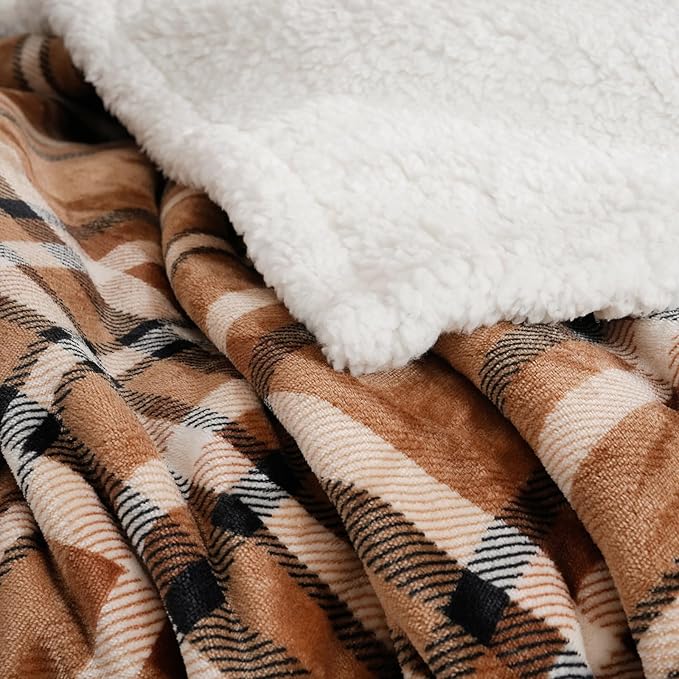 PU MEI Sherpa Fleece Throw Blanket 60" x 80" Reversible Plush Fluffy Large Big - Image 5