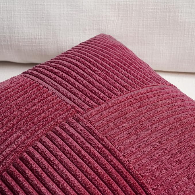 Fancy Homi 2 Packs Burgundy Euro Decorative Throw Pillow Covers 28x28 Inch - Image 3