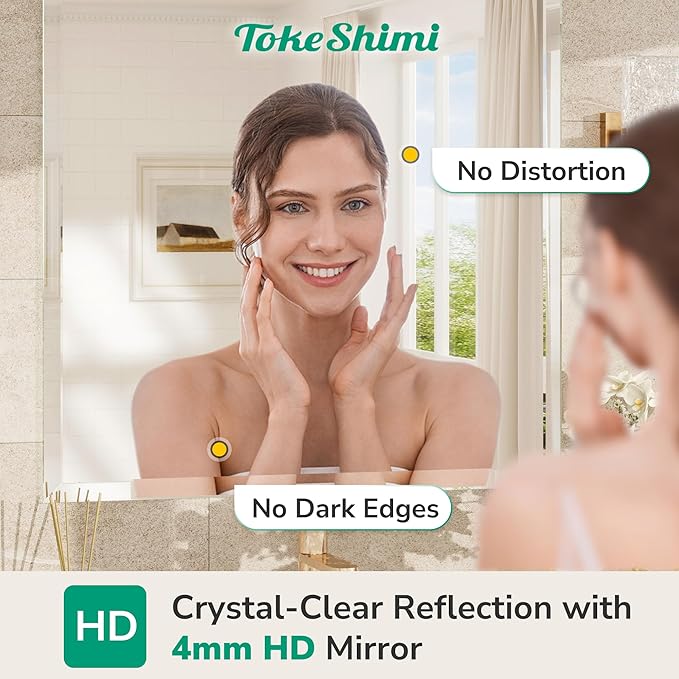 TokeShimi 40x30 Frameless Mirror Bathroom Rectangle, Bathroom Vanity Mirror Beveled with 1" Beveled Edge, Shatterproof Farmhouse Mirrored Wall Mounted for Living Room, Entryway, Restroom