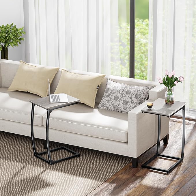 C-Shaped End-Table - Side Table for Couch,Curved Support Legs, Slide Under Couch Table for Sofa, TV Tray Table for Living Room Bedroom (Grey)