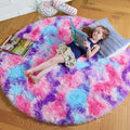 Amdrebio Hot Pink Rainbow Round Circle Area Rug 5Ft by Amdrebio