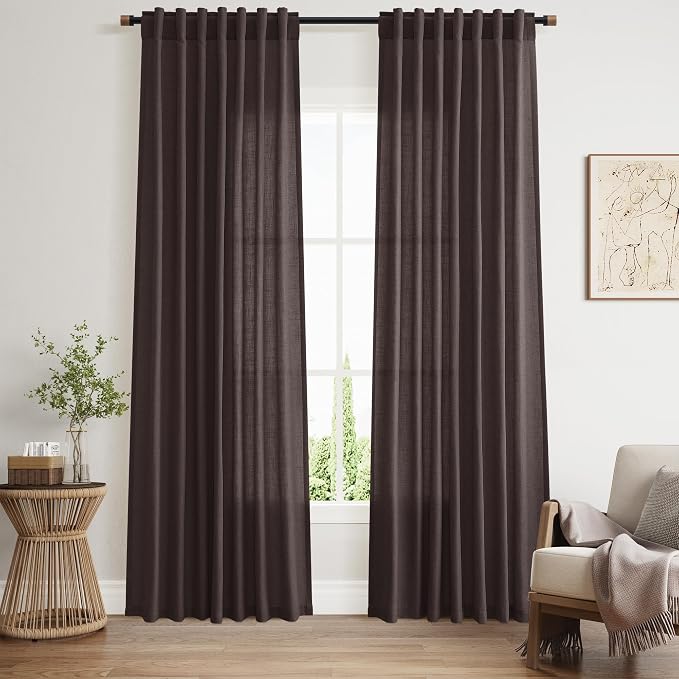 Nanspring Cocoa Coffee Linen Curtains 84 Inch Length 2 Panels Set by Nanspring