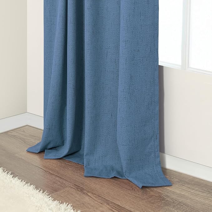 Denim Blue Living Room Darkening Curtains 72 Inches Long 2 Panels Set Faux - Image 7