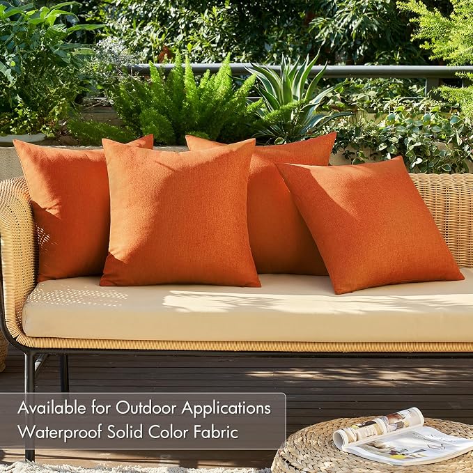 MIULEE Pack of 4 Decorative Outdoor Throw Pillow Covers Linen Waterproof Pillow - Image 3