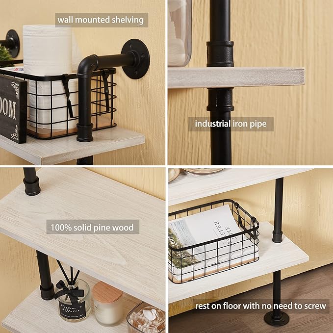 Ladder Pipe Shelves, Wall Mounted Industrial Shelves for Living Room Storage (White, 5 Tier - 10" D x 36" W x 70" H)