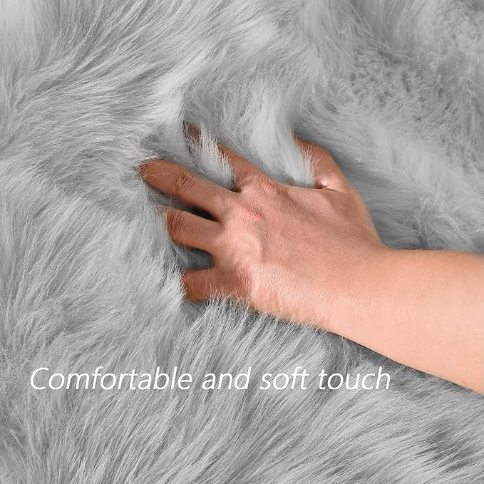 Latepis Area Rugs 10x14 Living Room Washable Rugs Grey Faux Sheepskin Fur - Image 5