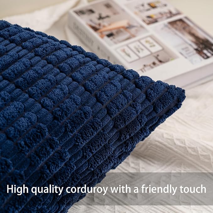 Pack of 2 Corduroy Decorative Throw Pillow Covers 20x20 InchSoft Boho Striped - Image 3