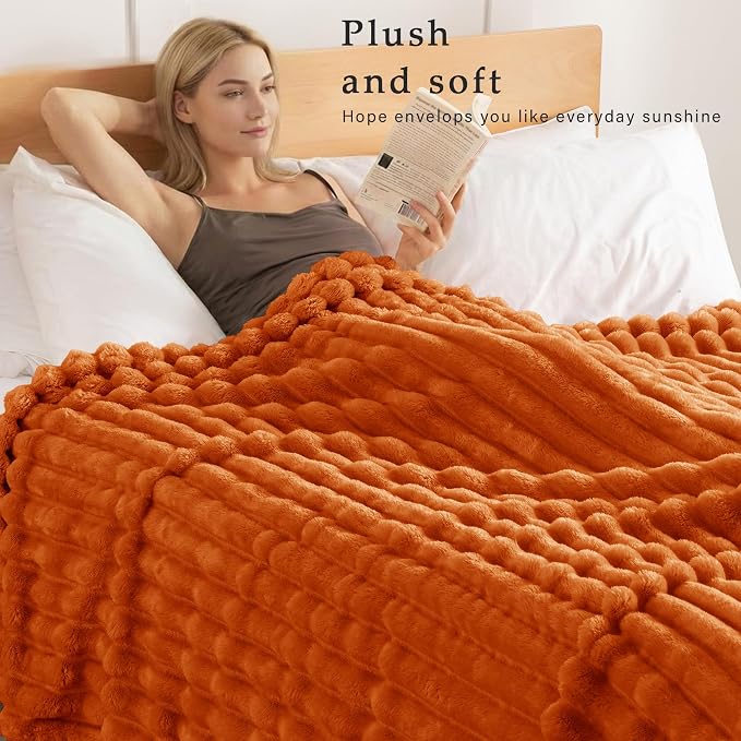 Exclusivo Mezcla Twin Size Flannel Fleece Blanket, Super Soft Striped Jacquard - Image 2