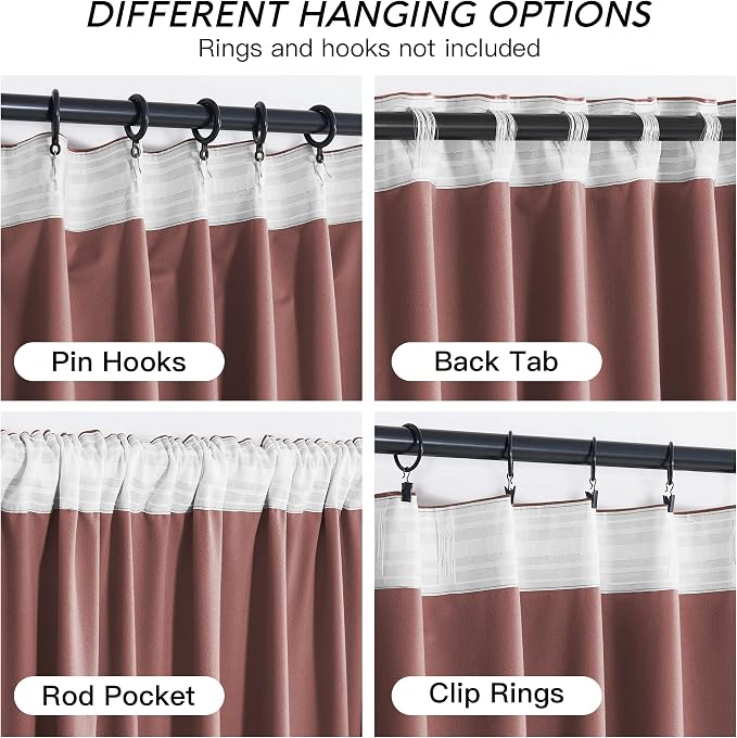 RYB HOME Dusty Pink Velvet Curtains 84 inch, Room Darkening Window Curtains - Image 4