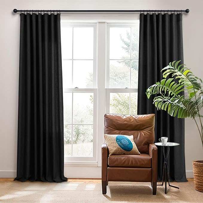 Pitalk Black Linen Curtains 90 Inches Long - Image 6
