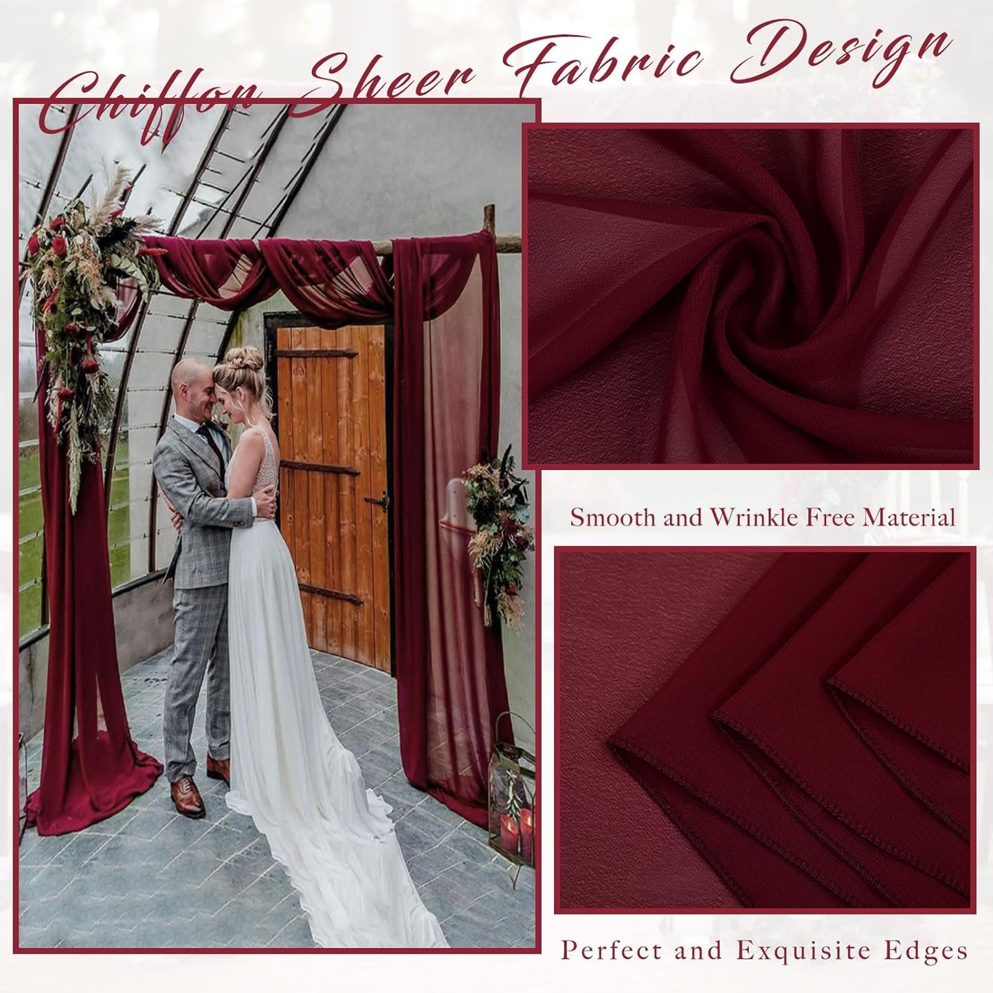 20Ft Length x 28" Width Wedding Arch Draping Fabric 4 Panels Burgundy Arch Drapes Chiffon Fabric Sheer Curtains Backdrop for Party Decorations Wedding Ceremony Bridal Ceiling Stage Reception Decor