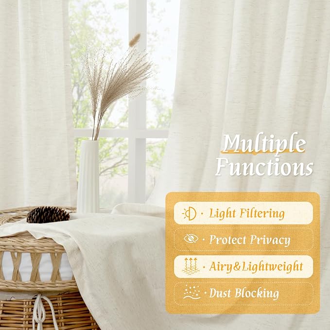 LAMIT Natural Linen Curtains for Bedroom, 72 Inch Faux Linen Textured Light - Image 9