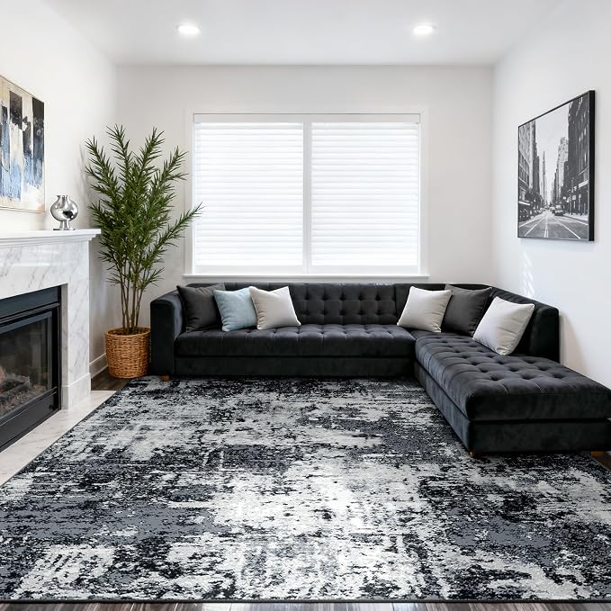 Washable Area Rugs 9'x12' Non-Slip Modern Abstract Soft - Image 2