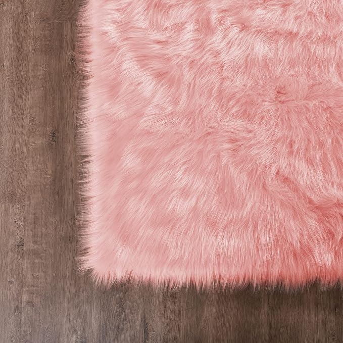 Goolela Pink Fluffy Fuzzy Furry Runner Rug 2X6 Light Pink Faux Sheepskin Fur Rug - Image 6