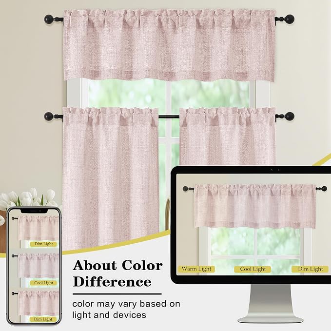 Blush Pink Valances for Windows, Light Filtering Faux Linen Textured Small - Image 8