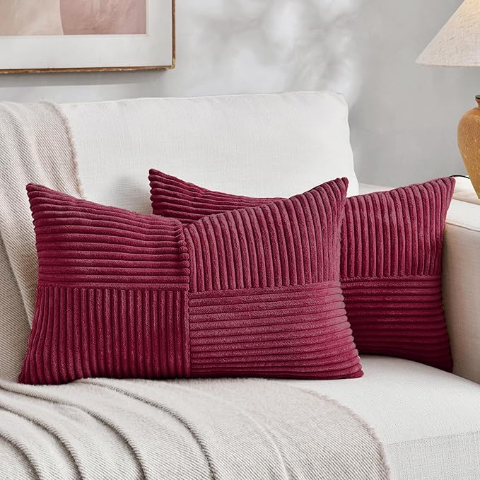 Fancy Homi 2 Packs Burgundy Lumbar Decorative Throw Pillow Covers 14x24 Inch by Fancy+Homi