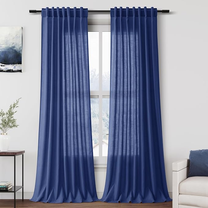 Nanspring Classic Blue Linen Curtains 108 Inches Long by Nanspring