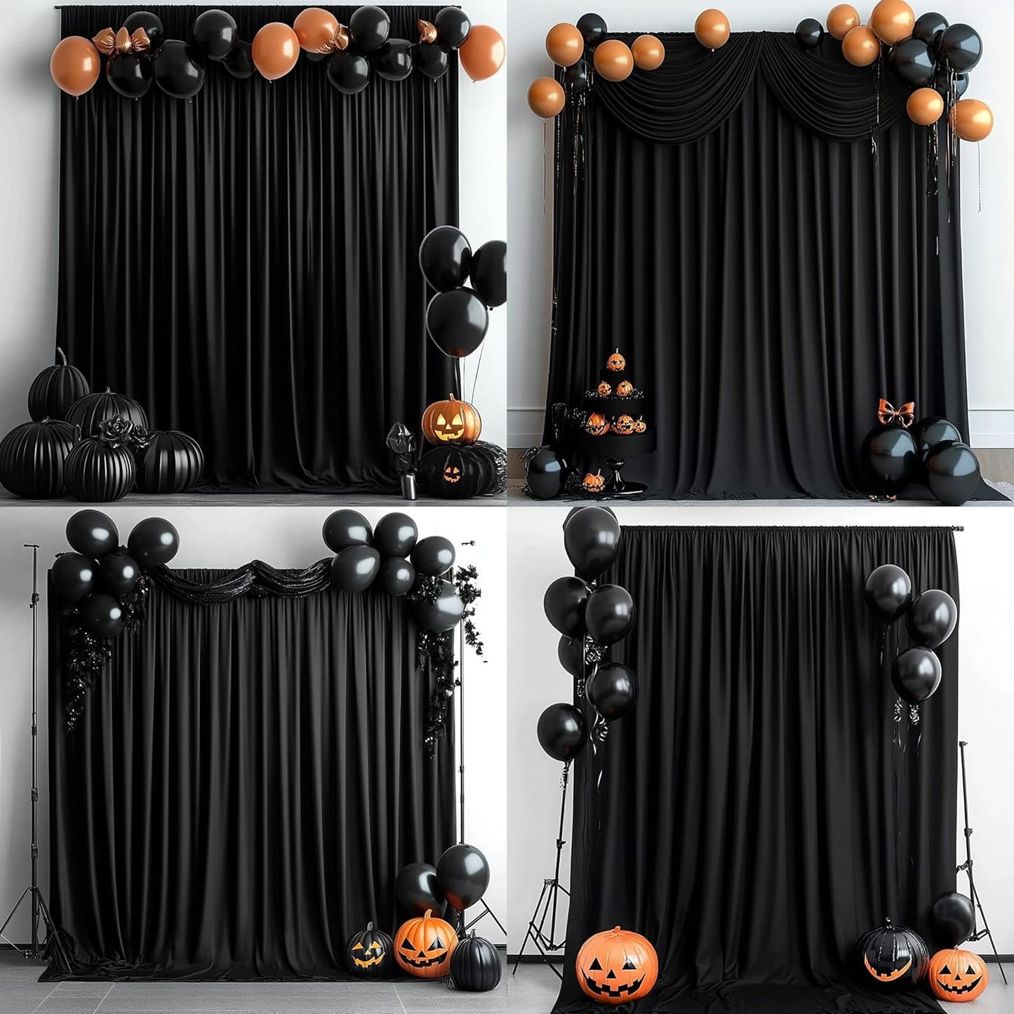 50 ft x 10 ft Wrinkle Free Black Backdrop Curtain for Parties, 10 Panels Polyester Black Photo Backdrop Drapes for Graduation Birthday Wedding Party Stage Curtains, Thick Bulk Background Curtains