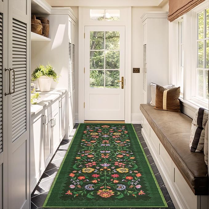 Protea Floral Rug 2x6 Runners for Hallways, Boho Kitchen Runner Rugs Non Slip - Image 9