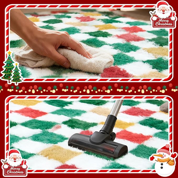 Checkered Area Rug 4x6 for Bedroom Living Room, Christmas Shag Rug Fuzzy Shaggy - Image 7