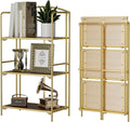 Crofy No Assembly Folding Bookshelf for Living Room, 3 Tier Gold Collapsible Book Shelf for Home Office, Portable Bookcase Storage Organizer