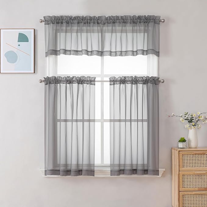 Gwine Charcoal Grey Sheer Curtains 30 Inch Length, Short Light Filtering Voile - Image 2