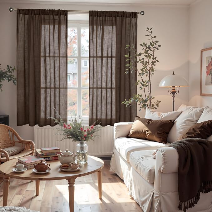 BGment Brown Linen Curtains 45 Inch Length - Image 2