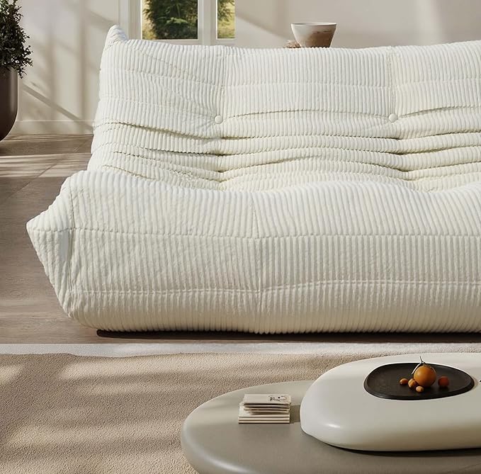 Fireside Three-Seater Mid-Century Armless Sofa — Floor Lounger in Soft Premium Corduroy, Foam-Filled Accent Chair for Living Room or Bedroom (Grey, Three Seater)