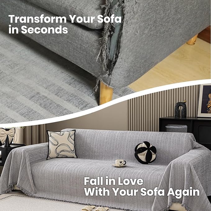Nobildonna Sofa Chair Cover Waterproof Soft Thicken Chenille Cushion Couch Cover with Tassels,Washable Sofa Slipcovers for Armchair Recliner Sectional Furniture Protector, Gray 71"x71"