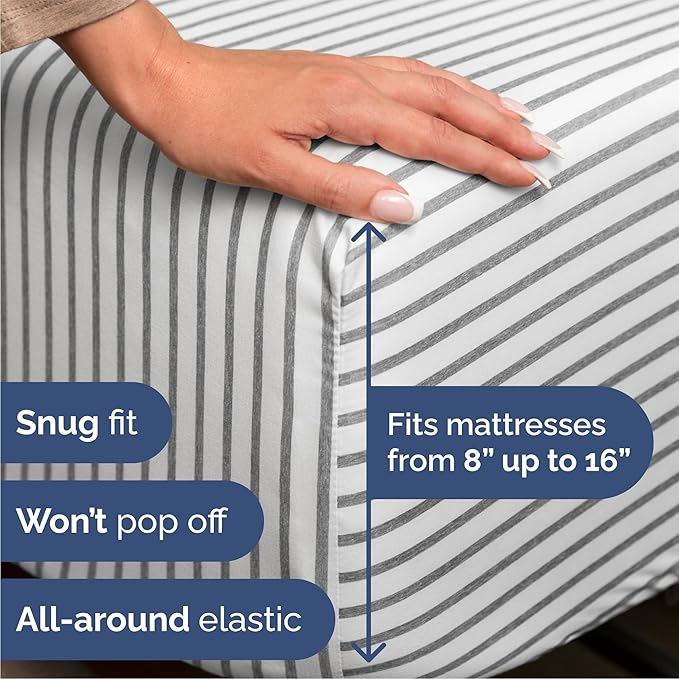 Queen Size 4 Piece Sheet Set - Comfy Breathable & Cooling Bed Sheets Set - Hotel Luxury Bedding for Women, Men, Kids, Teens, Boys & Girls - Deep Pockets, Soft, Wrinkle Free - Oeko-Tex - Grey Stripes 2