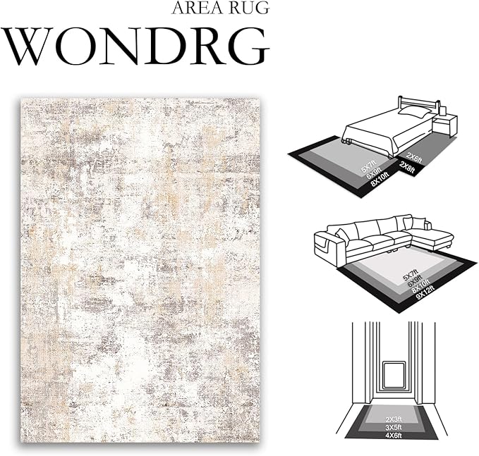 2x12 Washable Runner Rug Beige Grey Neutral Abstract Hallway Kitchen Living Room Bedroom Non Slip Throw Rug Soft Low Pile Indoor Carpet for Entrance Laundry Bathroom
