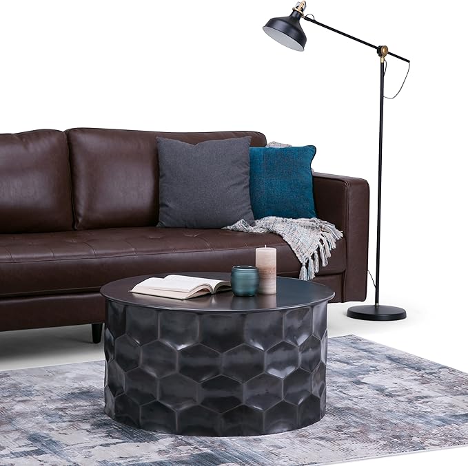 SIMPLIHOME Whitney Industrial 31 inch Wide Metal Storage Coffee Table in Antique Bronze, Fully Assembled for the Living Room and Bedroom