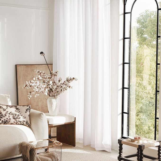 White Curtains 100 inches Long 2 Panels Back Tab Light Filtering Cotton - Image 7