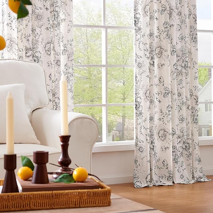 jinchan Linen Blend Curtain Floral Curtains - Image 6