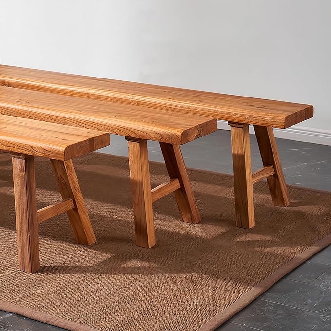 Farmhouse Wood Bench Indoor - 39.3 Inch entryway Bench, Natural Solid Wood, Durable and Sturdy, Suitable for Dining Room, Bedroom, Porch and Other Narrow Spaces