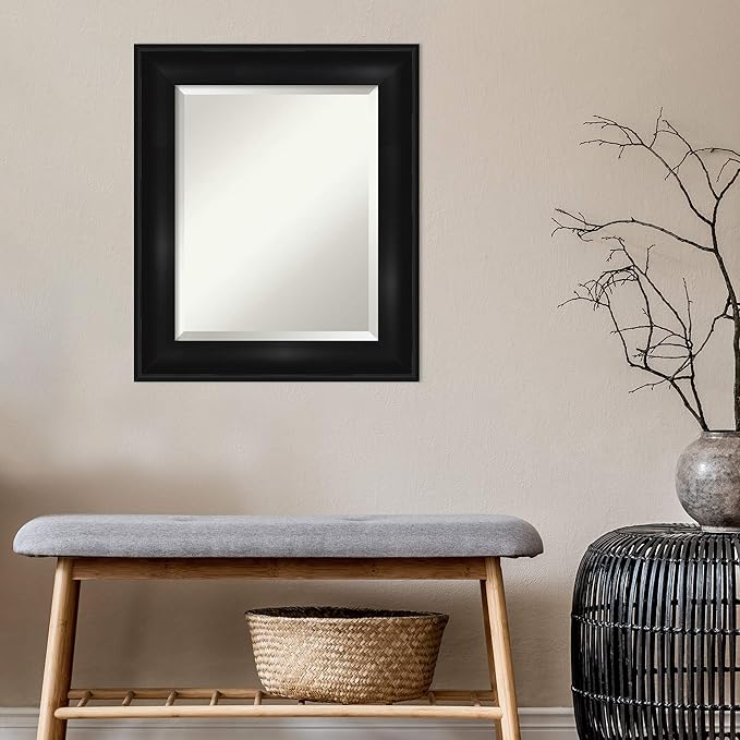 Amanti Art Black Bathroom Mirror for Over Sink, 26x22 Grand Black Rectangle Vanity Mirror, Small Casual Frame, Hangs Horizonally and Vertically, Bathroom Wall Decor, Beveled Edge
