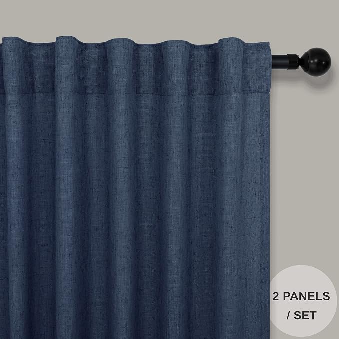 Navy Curtains 38 Inch Wide for Living Room 2 Panels Set Back Tab Rod Pocket - Image 2