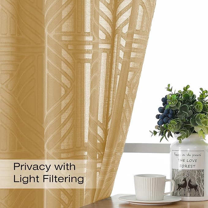Simplebrand Semi Sheer Gold Curtains 90 Inches Long 2 Panels, Light Filtering - Image 3