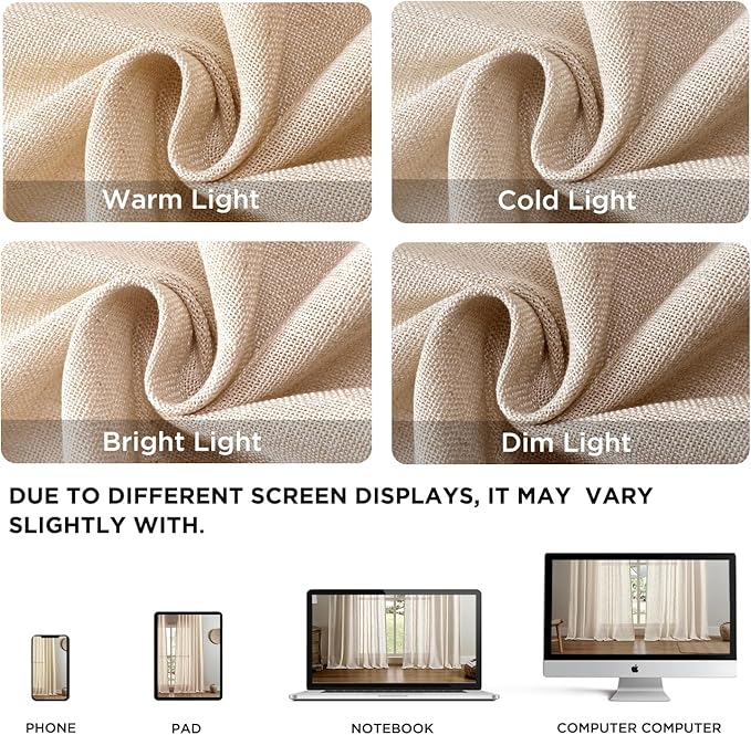 Joydeco Linen Curtains 84 Inch Length 2 Panel Sets, Light Filtering Curtains - Image 3