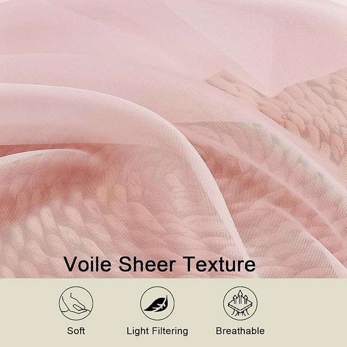 Blush Sheer Curtains for Bedroom Living Room 45 Inch Length 2 Panels, Soft Airy - Image 3