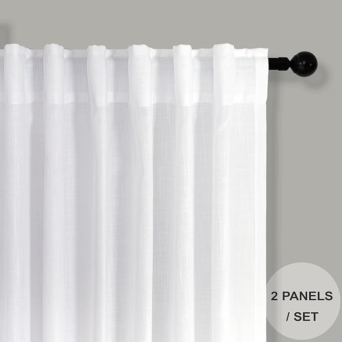 Pitalk Solid White Curtains 54 Inch Length - Image 2