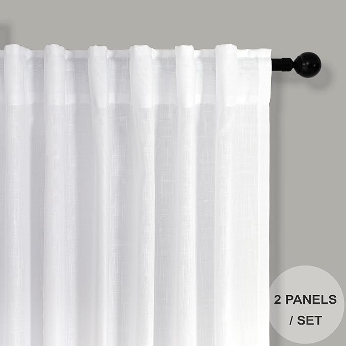 Pitalk White Linen Curtains 92 Inch Length 2 Panel - Image 2