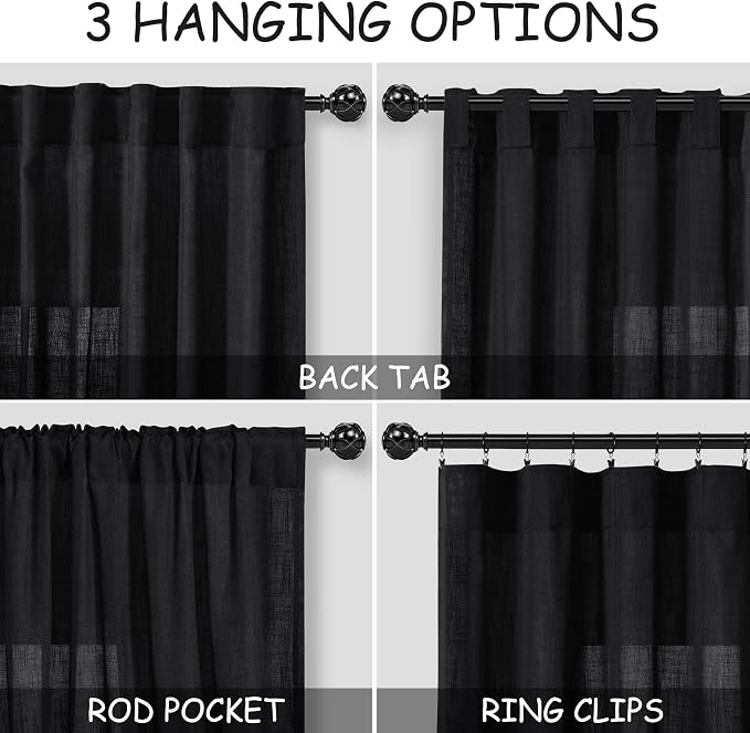 Balck Sheer Linen Curtains 94 inch Length - Image 2