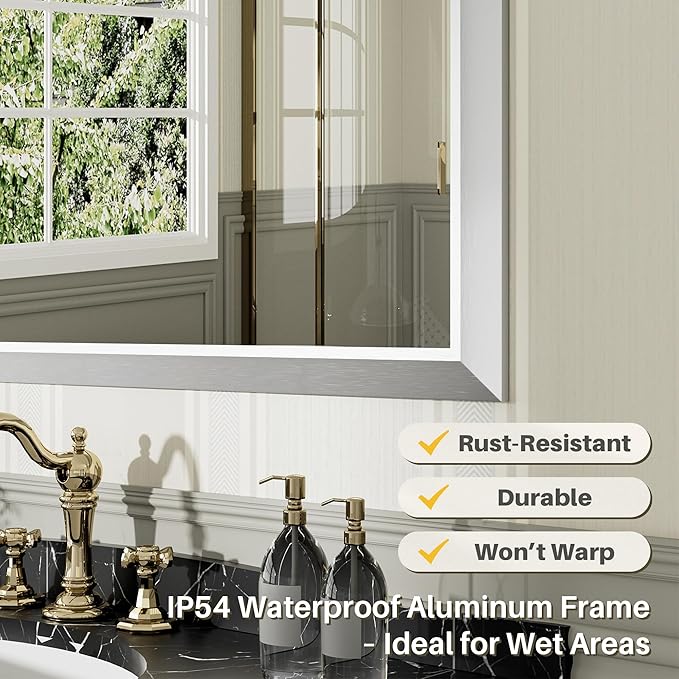 40x30 Inch Silver Bathroom Mirror for Wall, Thick Metal Framed Rectangle Mirrors for Over Sink, Bedroom, Living Room, Entryway, Anti-Rust, HD Tempered Glass